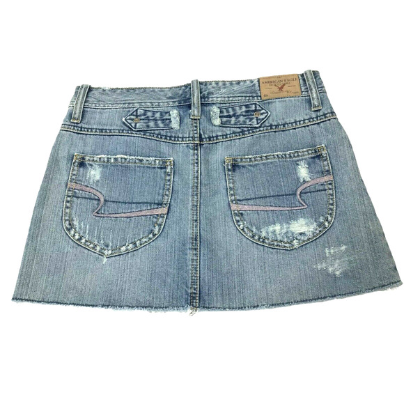American Eagle Denim Skirt Womens Size 0 Distress Destroyed Mini Raw Hem Jean - Picture 2 of 5